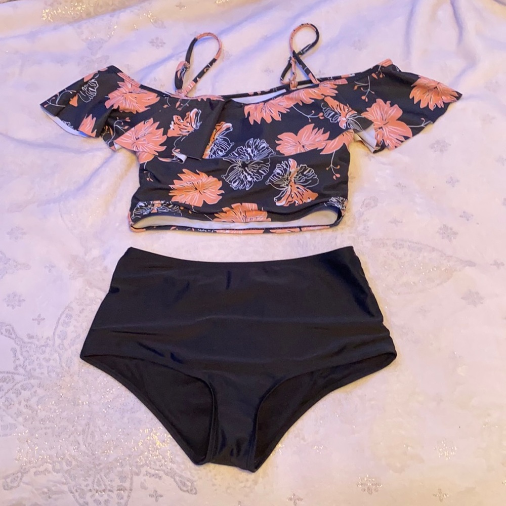 high waisted off the shoulder bikini